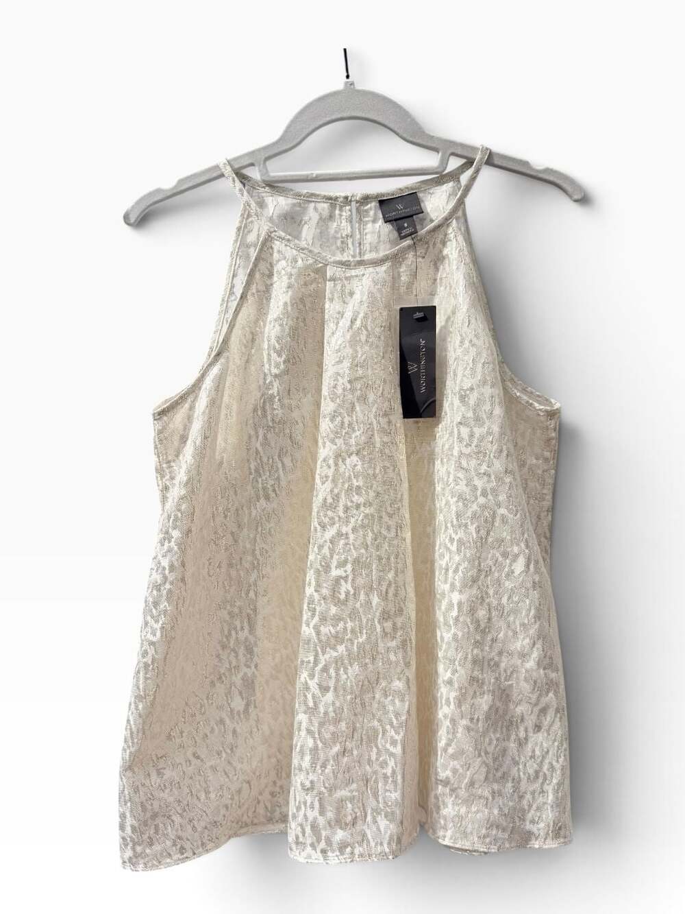 Worthington Womens Gold Metallic Leopard Print Halter Top Size S NWT